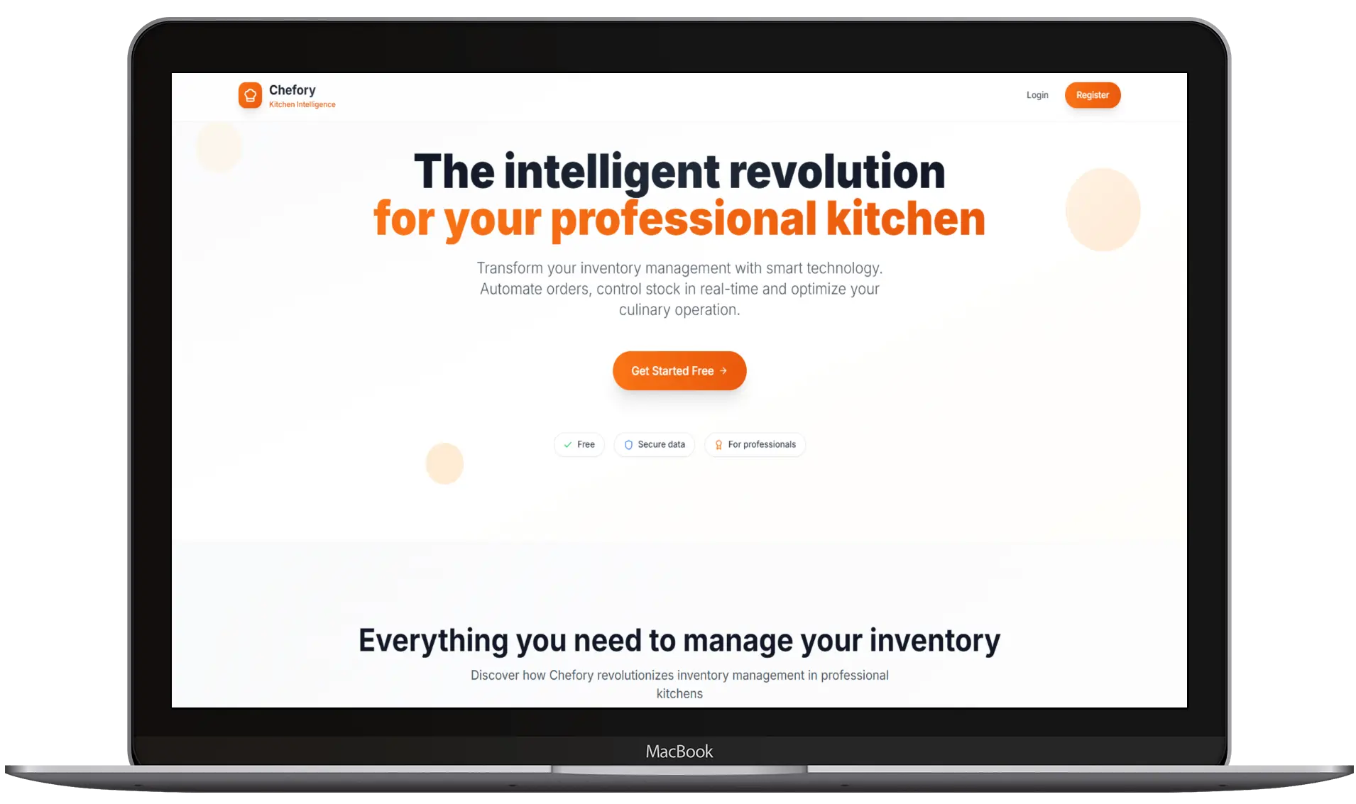 Chefory desktop view